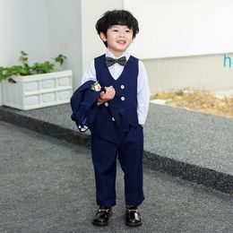 Child Formal Slim Suit Set Boys Wedding Birthday Piano Performance Photography Costume Kids Blazer Jacket Pants Bowtie Costume