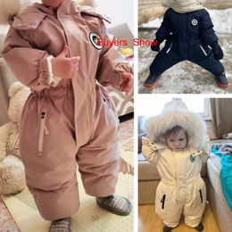 -30 Degree Winter Baby Ski Suit Plus Velvet Baby Jumpsuit Boys Overalls Warm Kids Clothes Waterproof Children Clothing Set 1-4Y