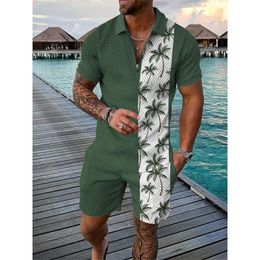 Hawaii Men Tracksuit 3D Print Beach Polo Shirts Shorts Sets 2 Pieces Mans Oversized Short Shirt Pants Set Suits Clothing 240329