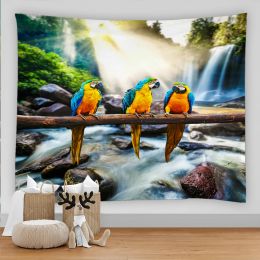 Parrot Bird Tapestry Wall Hanging Beach Blanket Art Psychedelic Polyester Cloth Table Mat Home Decor Rug