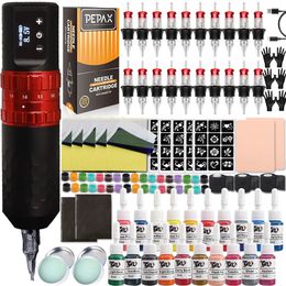 Professional Wireless Tattoo Machine Pen Kit Rotary Set with Cartridge Needles for Makeup Body Art 240327