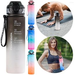 Water Bottles 1L Sports Bottle With Time Marker Gradient Matte Motivational Drinking For Gym Home And