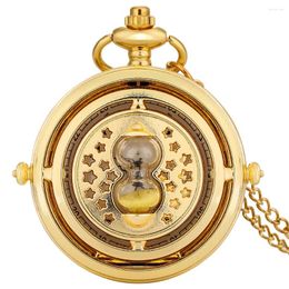 Pocket Watches Gold Sandglass Decor Quartz Analogue Necklace Watch Hollow Out Stars Pendant Clock Modern Vintage Timepiece Gift