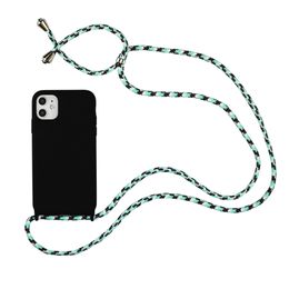 Liquid Silicone Phone Case with Cross Collar Strap, Corded Case for iPhone 15, 14, 12 Pro,11, X, XR, XS Max, 6s, 7, 8 Plus