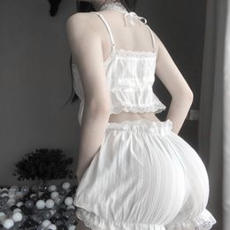 Sexy Negligee Vintage Nightwear White Lace Pyjamas Women Sleepwear Sets Lolita Shorts Pyjamas Dressing Gown Nightie