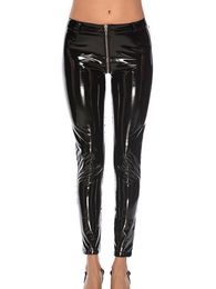 Shiny PU Leather Leggings Zipper Design Women Sexy Leggins Club Party Black Push Up Trousers High Waist Reflective Mirror Pants