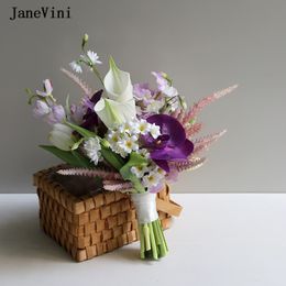 JaneVini 2023 Elegant Purple Orchid Bridal Bouquets Artificial Silk Flowers Spring Summer Bridesmaid Bouquet Wedding Accessories