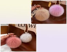 y Real Fox Fur Ball Poms Keychain For Women Luxury Pompom Keyring Accessories Bag Decoration Trinket Jewelry Gifts T2207309738886