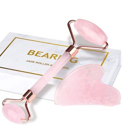 2pc Pink Jade Roller Gua Sha Set Natural Resin Guasha Massage Face Lift Tools Beauty Skin Care Massager For Face Body