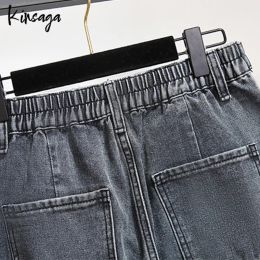 Plus Size Feet Hallen Jeans Large Gray Women 7xl Oversized Street Korean Elastic High Waist Frayed Turnip Harem Demin Pants Girl