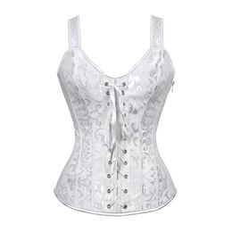 Steampunk Straps Overbust Corset With Cup Sexy Jacquard Floral Corset Waist Cincher Bustier Corselet Lingerie Top Plus Size