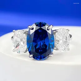 Cluster Rings S925 Sterling Silver 8 11mm Royal Blue Four Claw Diamonds Wedding Engagement Ring Exquisite Jewelry