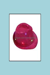 Party Hats Festive Supplies Home Garden Mens Flashing Light Up Led Fedora Trilby Sequin Fancy Dress Dance Hat For Stage Wear Dro6667370
