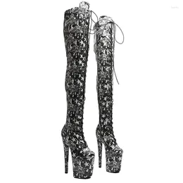 Dance Shoes Leecabe 20CM/8inches Shiny Patent PU Stars And Rabbits Pattern Fashion High Heel Platform Thigh Boots Pole Dancing