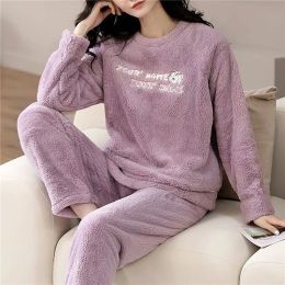 Ladies Pyjama Women Winter Flannel Pyjama Set Fleece Pyjamas Sleepwear Thick Warm Velvet Female Homewear Suit Cute Sweet Pijama