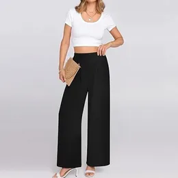 Women's Pants With Pockets 2024 Spring/Summer Fashion Versatile Solid Color Tunic Waist Side Pocket Linen Women