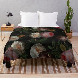 Black Jan Davidsz. de Heem Vintage Roses Flowers Botanical Garden Throw Blanket textile for winter home