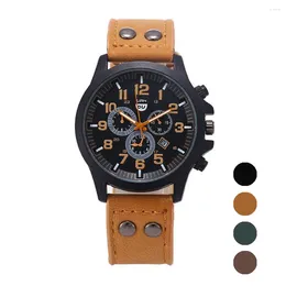 Wristwatches Men Watch Fashion For Military Leather Waterproof Calendar Analog Men'S Quartz Wrist Watches Reloj Para Hombre