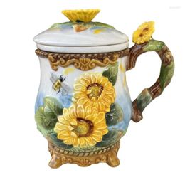 Mugs SUNFLOWER Ceramic Strainer Tea Cup Home Daily Gift Birthday Girlfriends