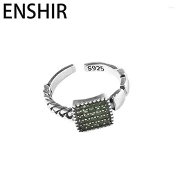 Cluster Rings ENSHIR Silver Color Green Black Stone For Women Vintage Wedding Gift Luxury Daily Jewelry