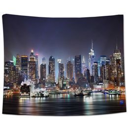 Wall Art Deco New York City Themed Pictures Rose Quartz Manhattan Skyline Sunset Lighting Tapestry