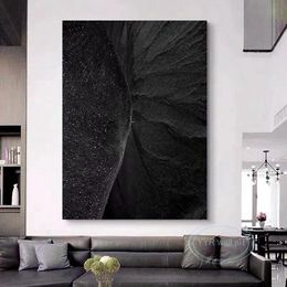 100% Hand Drawn Black Sand Beach Abstract Wall Art Canvas Hanging Poster Living Room Bedroom Porch Home Hotel Decorative Mural