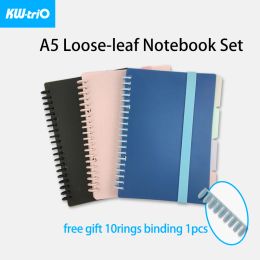 Notebooks A5 20 Hole Colourful Binder Notebook Hand Account Page Looseleaf Notebook Dot Grid Inside Page with Elastic Strap Divider Page