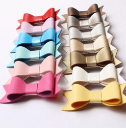 Without clips New 13 Colors PU Leather Barrettes SyntheticLeather Bowknots Baby Girls Felt Bowknot Baby Hairpins 50pcslo1950976