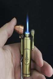 Novel Cigarette Lighter Bullet Shape Butane Gas Windproof Jet Torch Flame Grinding Wheel Cigar Lighter Keychain Pendant1407039