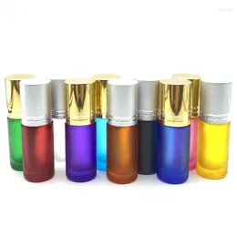 Storage Bottles 10PCS Frosted Perfume Essential Oil Roller Vial 5ML Glass Portable Travel Refillable Lip Gloss Bottle