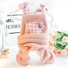 Dog Apparel Pet Clothing Autumn Winter Jumpsuits Cat Fleece Strap Jumpsuit Blue Pink Thicken Warm Four-legged