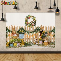 Easter Background Photography Spring Bunny Eggs Family Photo Decorations Baby Shower Children Portrait Photo Background Banner