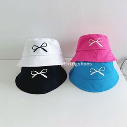Cute Bow Kids Bucket Cap Summer Wide-brim Fisherman Hat for Boy Girl Solid Color Toddler Kids Beach Panama Sun Hats