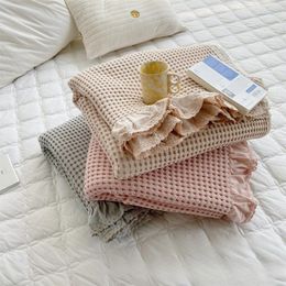 Blankets Blanket Korean Pure Cotton Waffle Soft Towelling Cover Summer Cool Household Bedroom Sofa Simple Style Solid Color Fashion