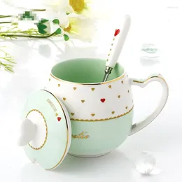 Mugs Ceramic Cup With Lid Spoon Creative Couple Cute Mug Coffee Personality Breakfast Cup.