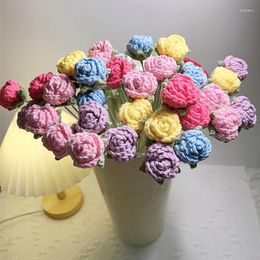 Decorative Flowers Artificial Roses Branch Handmade Crocheted Simulation Floral Bouquet Wedding Party Pography Props Home Decoration