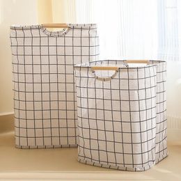 Laundry Bags Black White Check Japanese Basket Foldable Dirty Clothes Storage Hamper Bamboo Cloth Organizers With Handles