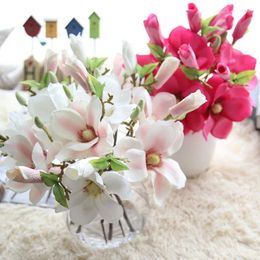 Decorative Flowers 2 Head Artificial Silk Single Magnolia Flower Arrangement Home Wedding Party Holiday Decorations