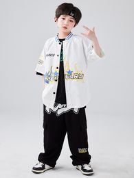 Kids Hip Hop Clothing Boys White Coat Black Pants Loose Short Sleeves Girls Modern Dance Performance Costume Casual Wear BL10722