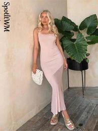 Casual Dresses Fashion Boat Neck Sleeveless Long Dress For Women Strap Splicing Solid Knit 2024 Summer Beach Female Party Club Vestido