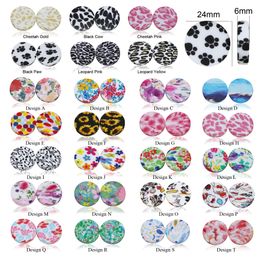 10Pcs New 24MM Round Silicone Beads For Pen Beaded Leopard Print DIY Customized Cow Paw Pattern Teether Baby Pacifier Chain