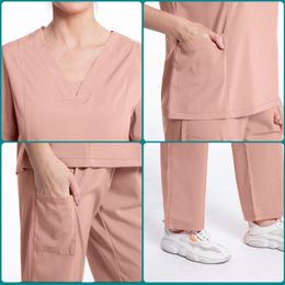 New Nursing Medical Scrubs High Quality Work Clothes Set Operating Room Surgical Gown Short Sleeve Elastic Pants Wholesale Price