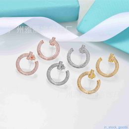 Top Grade Luxury Tifanccy Brand Designer Earring 925 Silver Needle Tshaped Full Diamond Ear Studs Female White High Quality Designers Jewellery