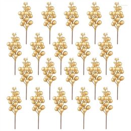 Decorative Flowers 20 Pc Artificial Berry Stems 7.5 Inches Christmas Glitter Berries Picks For Xmas Tree(Gold)