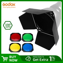 Parts Godox Bd04 Barn Door with Honeycomb Grid and 4 Colour Gel Philtres (red Yellow Blue Green)