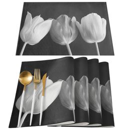 Tulip Flower Black And White Tablecloth Holiday Decor Waterproof Rectangular Tablecloths Wedding Decor Table Cover