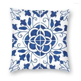 Pillow Blue Portuguese Porcelain Tiles Cover 40x40 Home Decor 3D Print Flower Pattern Throw Case For Car Double-sided