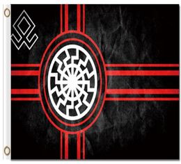 Digital printing custom 3x5ft Black Sun Flag 90x150cm Polyester Kolovrat Slavic Symbol Sun Wheel Svarog Solstice Runes Banner8414460