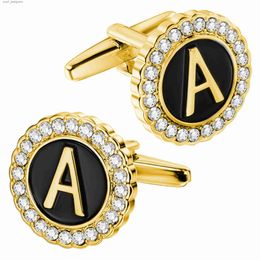 Cuff Links HAWSON Fashion Personalised 18K Gold Colour initial Cufflinks for Men Suitable for French Cuff ShirtMens Wedding Accessories Y240411