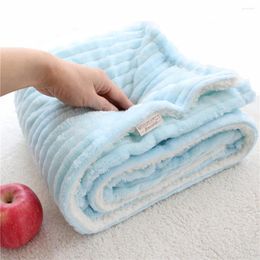 Blankets Minky Cashmere Fleece 2 Layers Baby Blanket Born Infant Stripes Receiving Thermal Kids Quilt Plush Swaddle